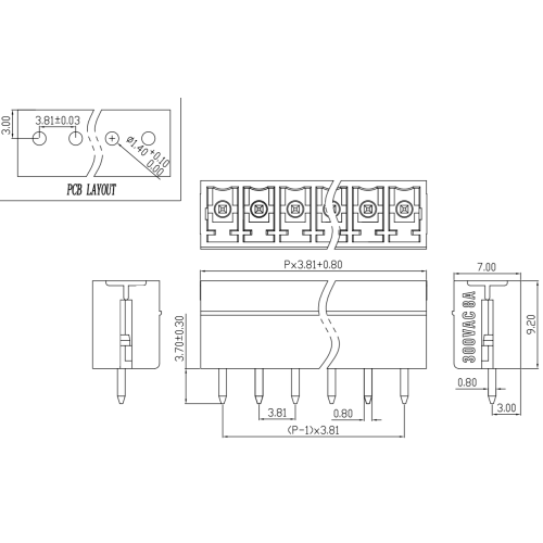 3.81mmピッチプラグインPCB端子溶接ソケット